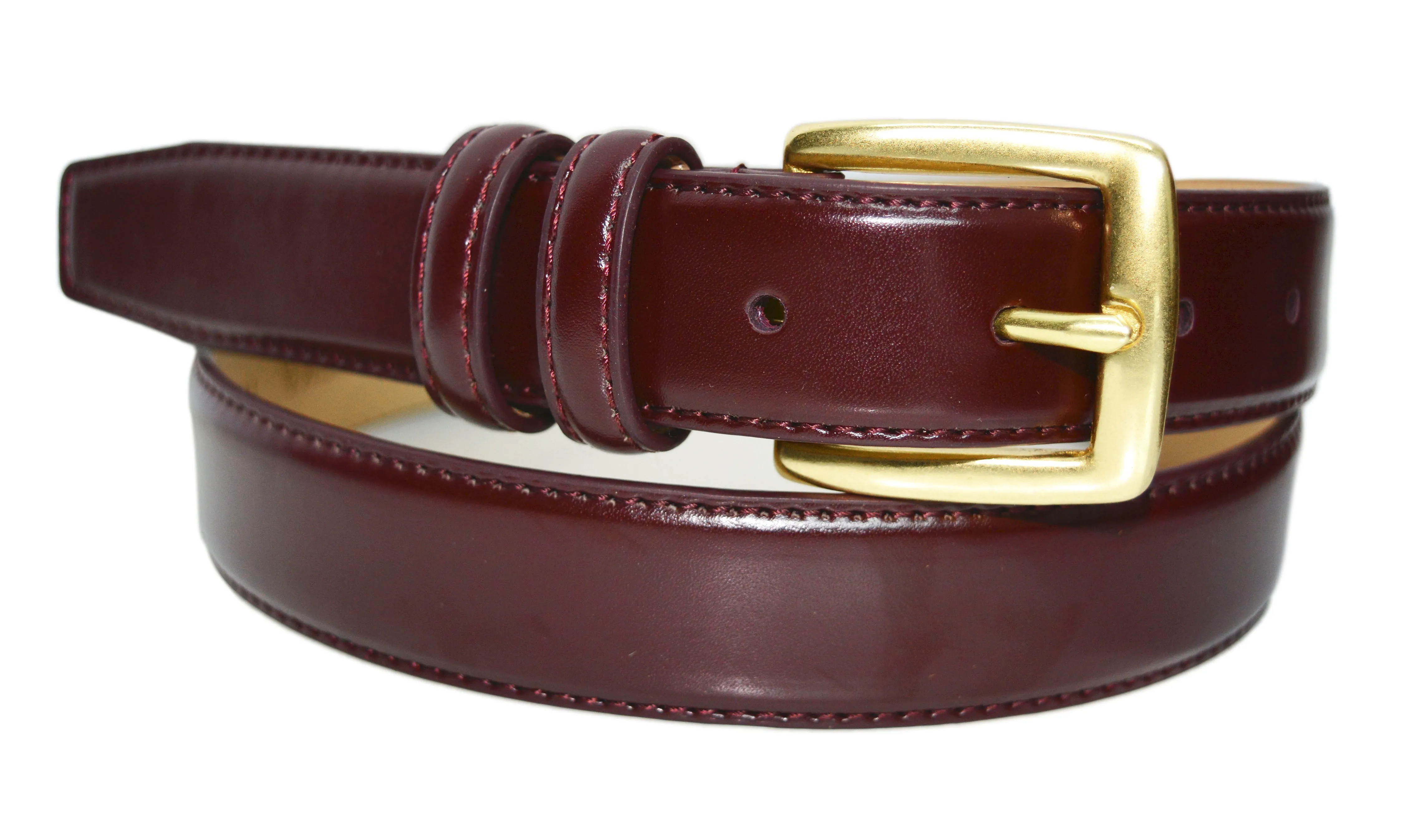 0211 Toneka Men's Cordovan, Navy and Tan Feather Edge Leather Dress Belt with Brass Buckle