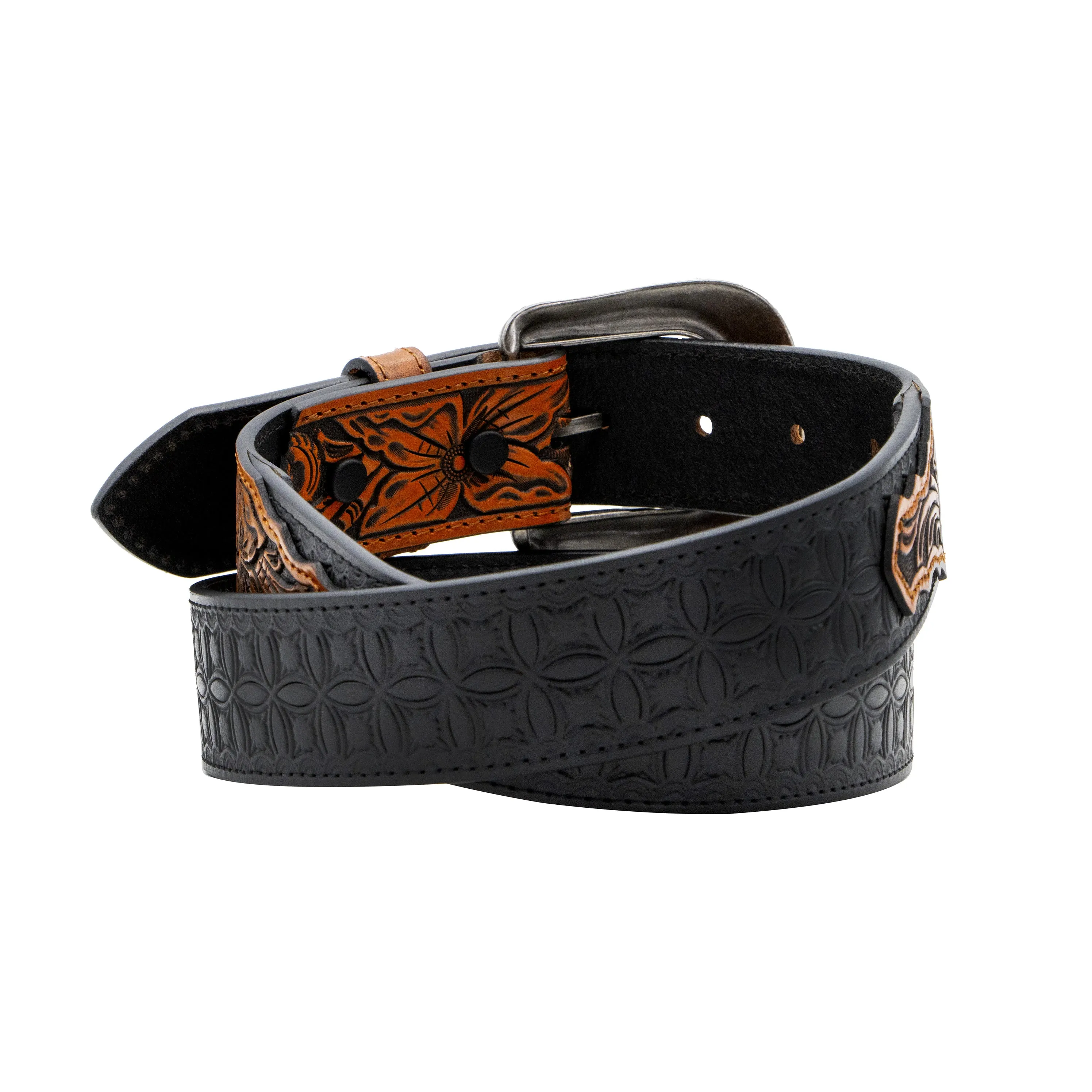 1 1/2" Bi-colored Tooled with Floral Billets Belt