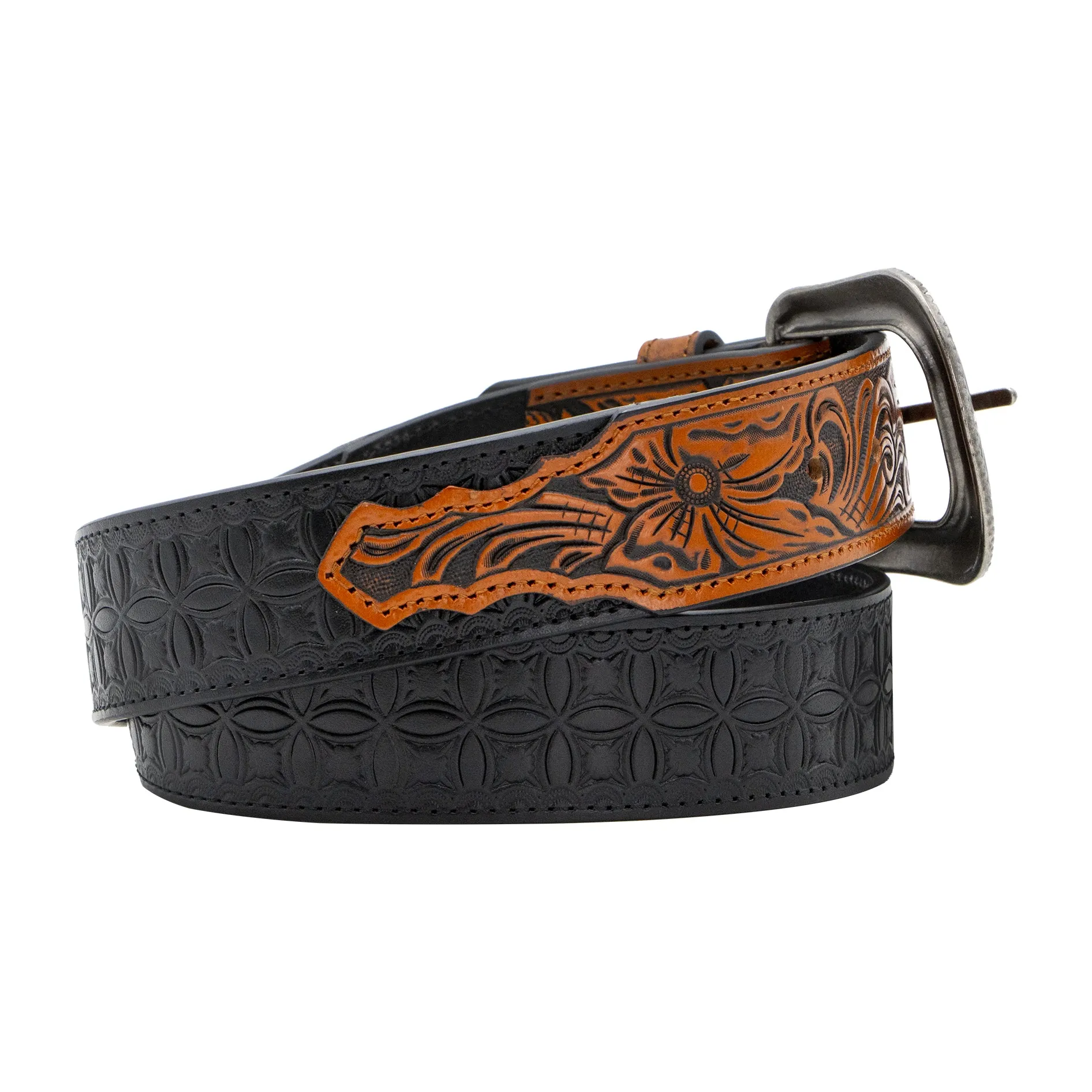 1 1/2" Bi-colored Tooled with Floral Billets Belt