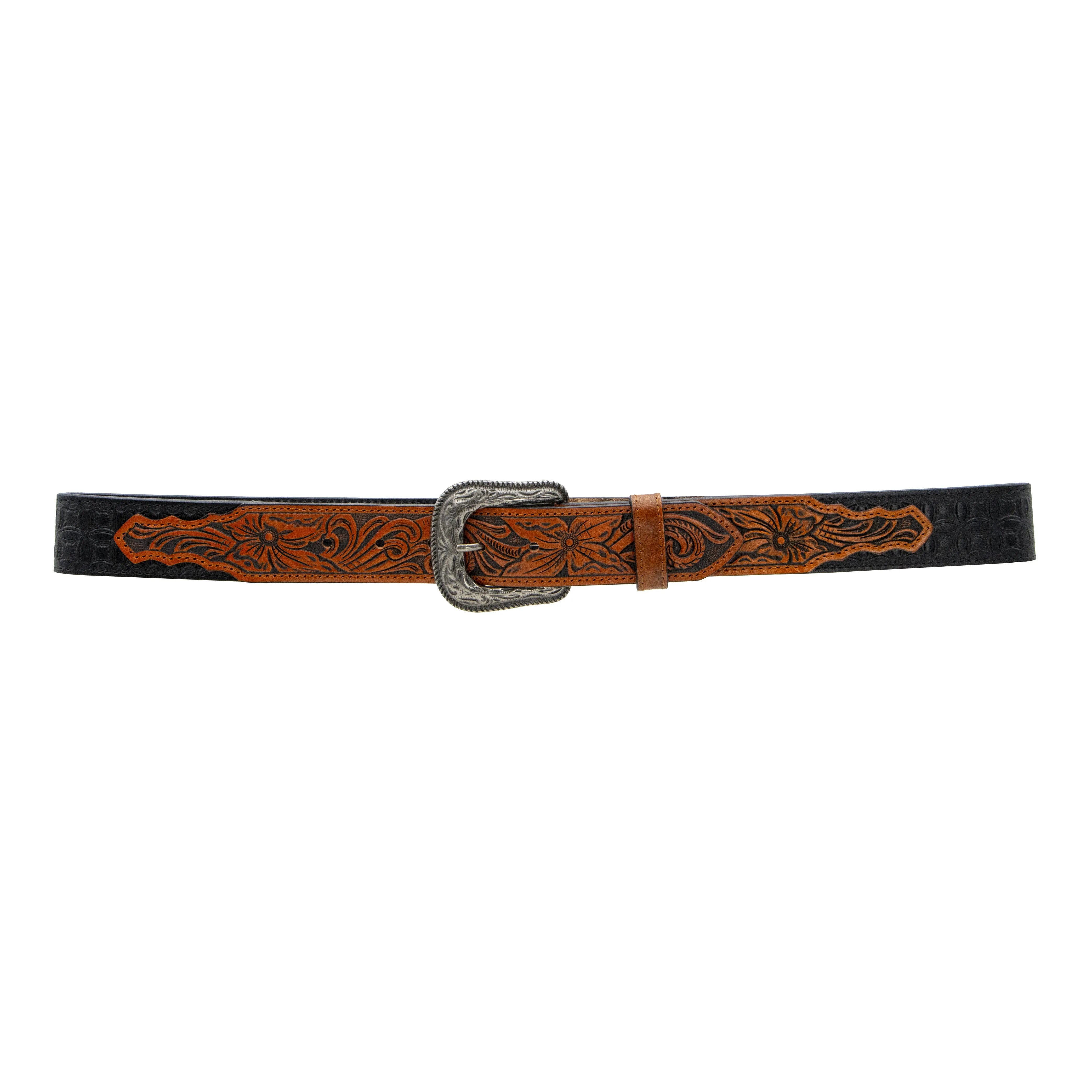 1 1/2" Bi-colored Tooled with Floral Billets Belt