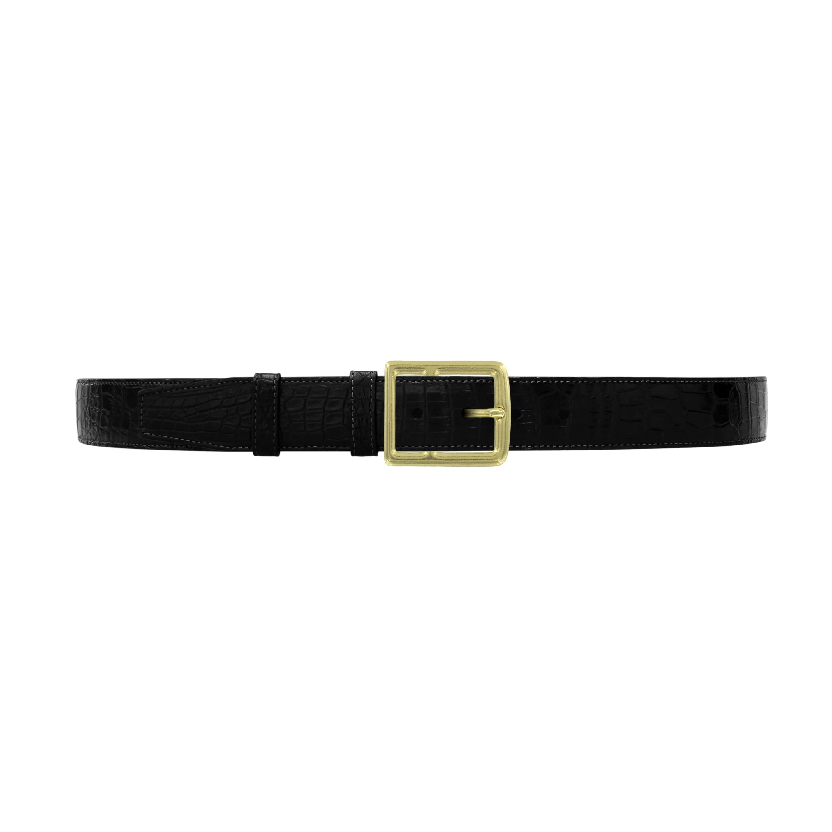 1 1/2" Black Classic Belt with Crawford Casual Buckle in Brass