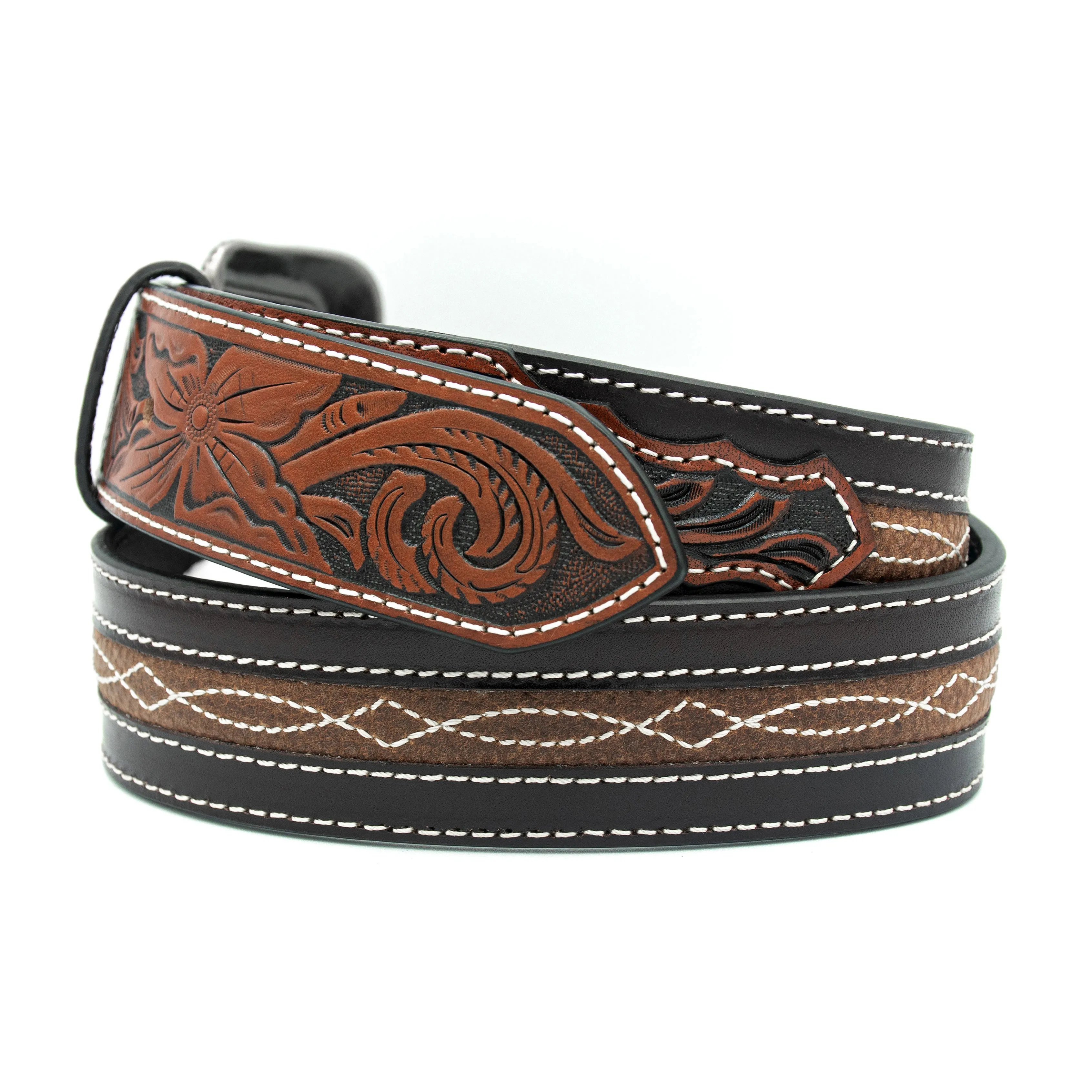 1 1/2" Center Stitched with Tooled Billets Belt