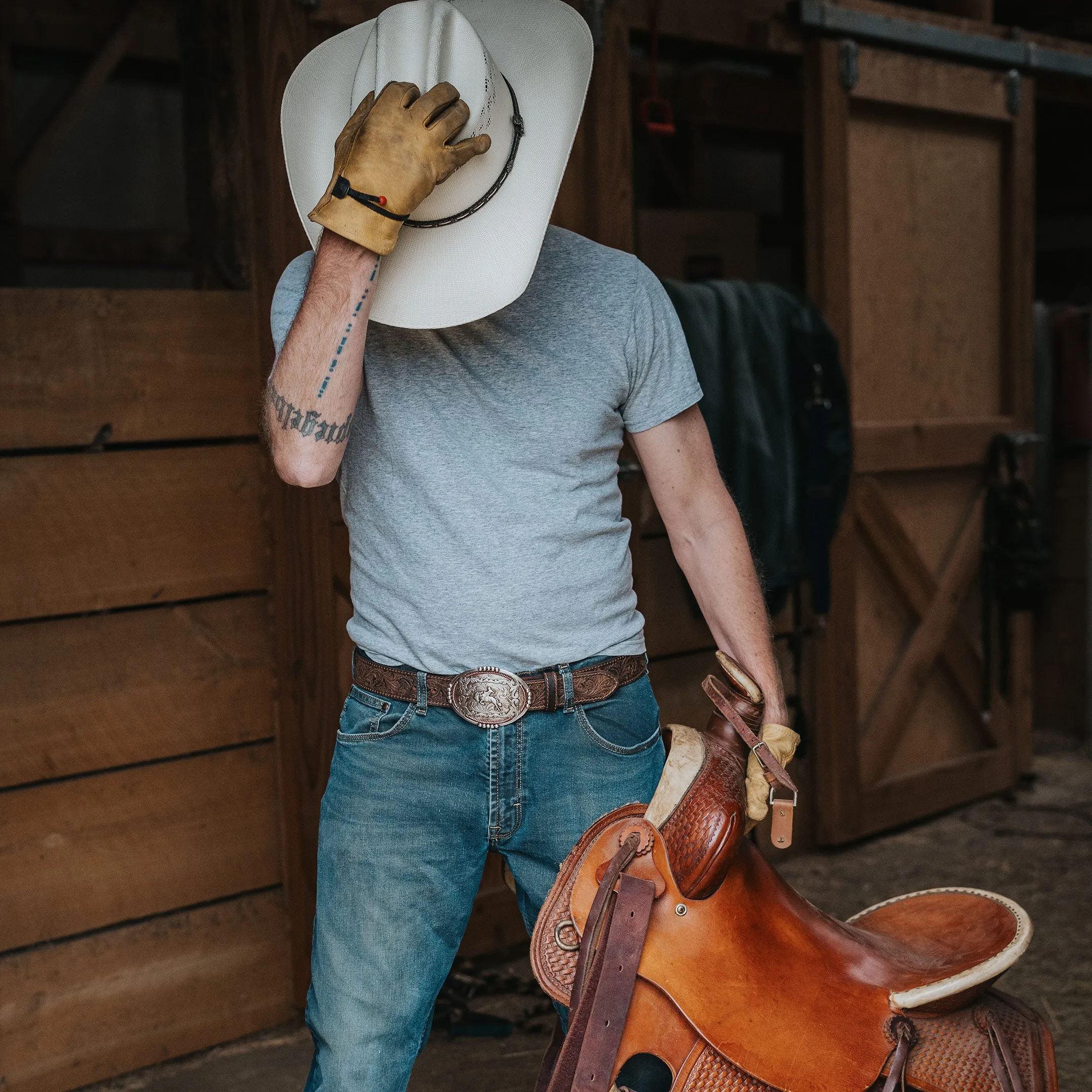 1 1/2" Tooled Buckin’ Bronc Rider Buckle Belt