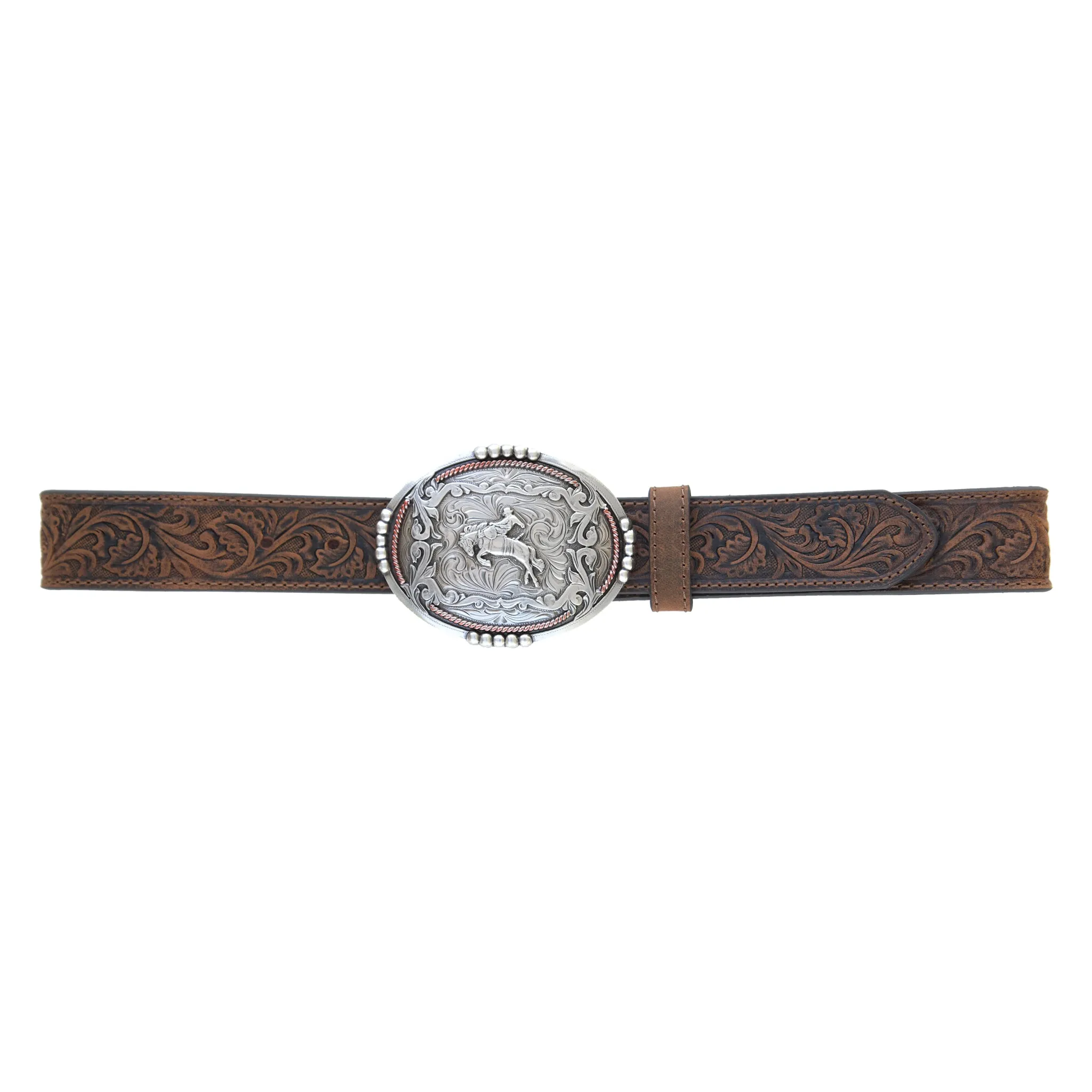 1 1/2" Tooled Buckin’ Bronc Rider Buckle Belt