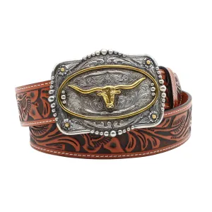 1 1/2" Veg Tooled with Longhorn Buckle Belt