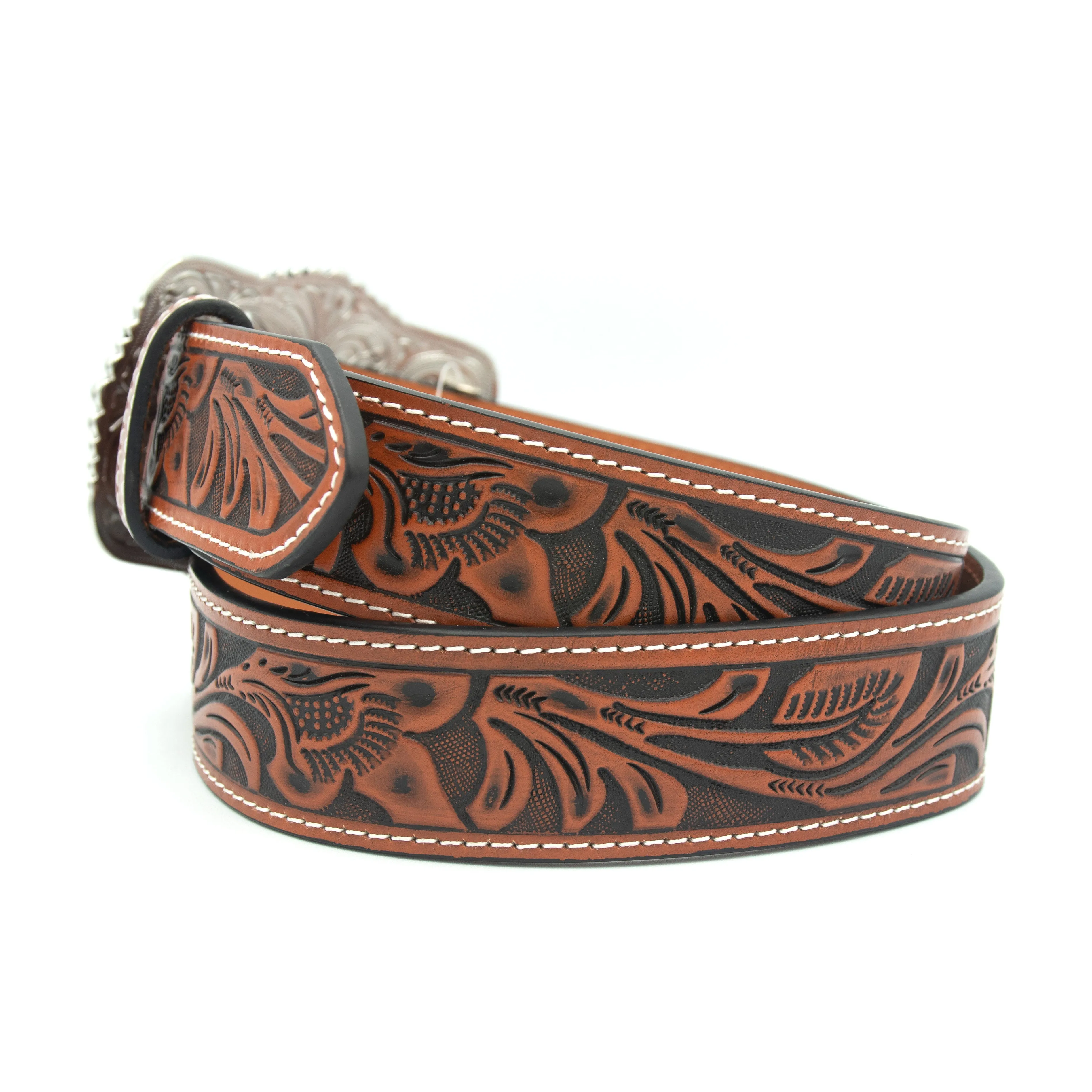 1 1/2" Veg Tooled with Longhorn Buckle Belt