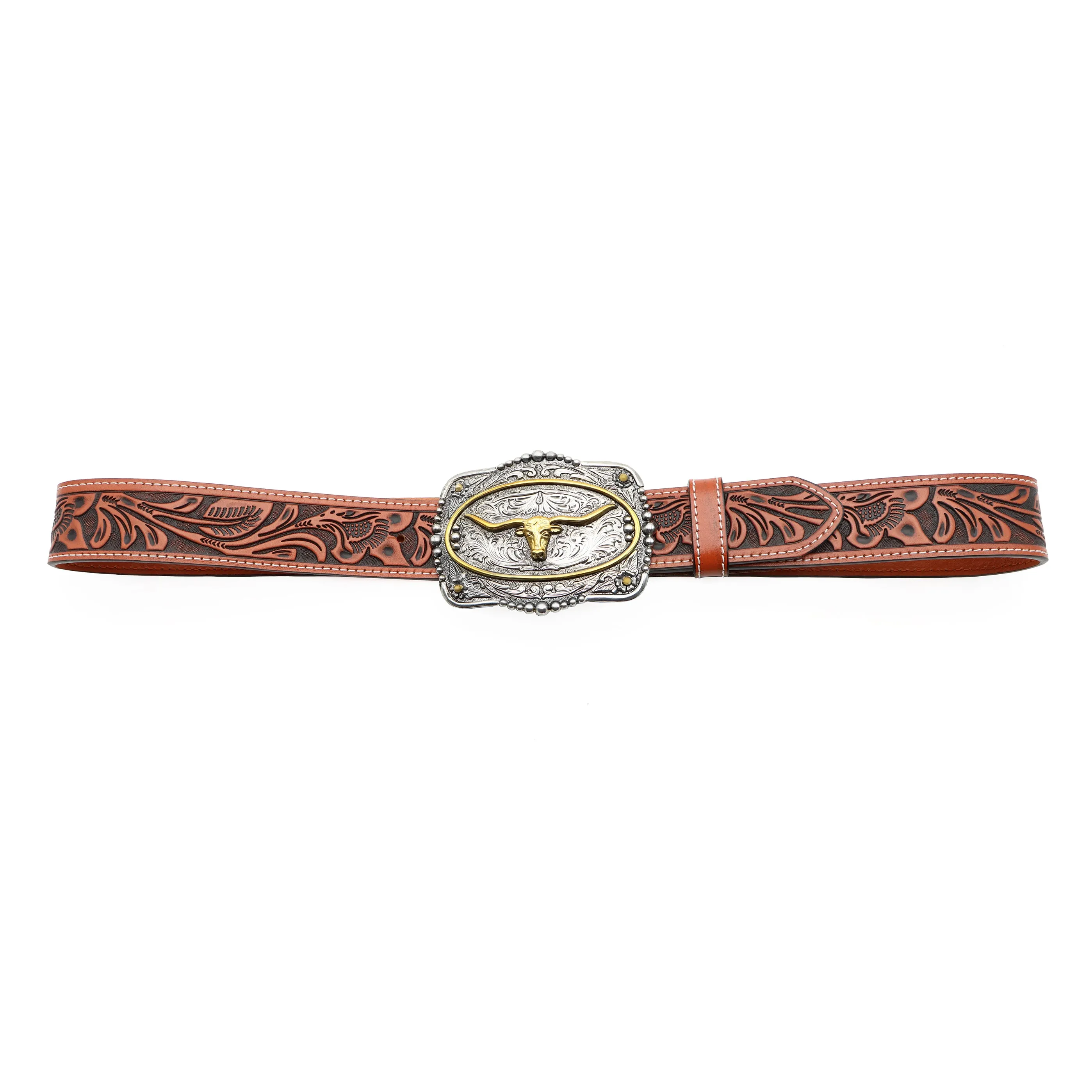 1 1/2" Veg Tooled with Longhorn Buckle Belt