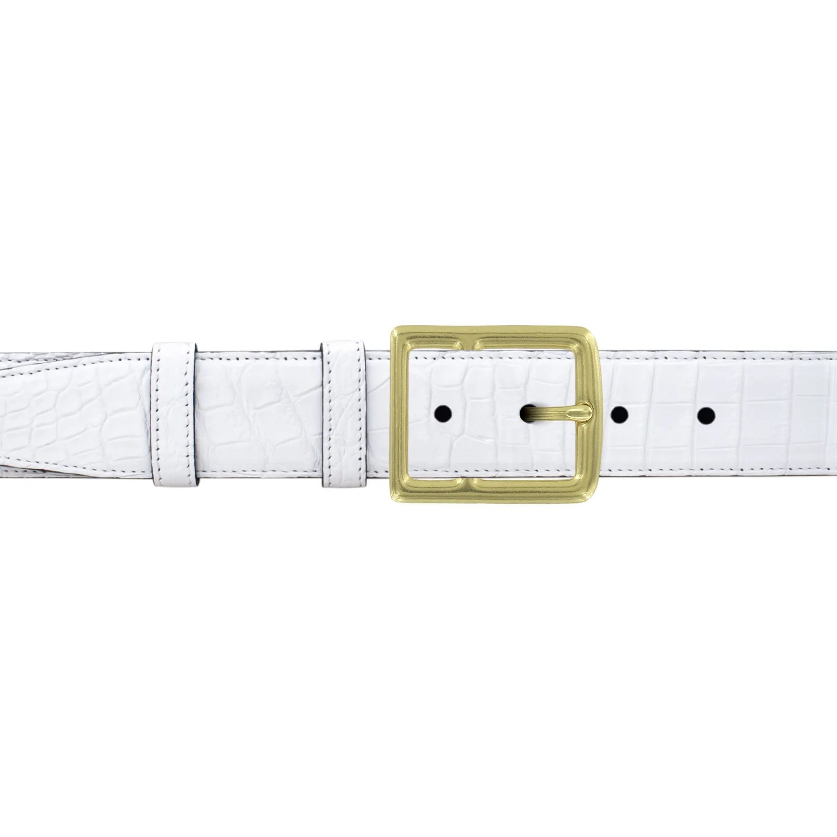 1 1/2" White Classic Belt with Crawford Casual Buckle in Brass