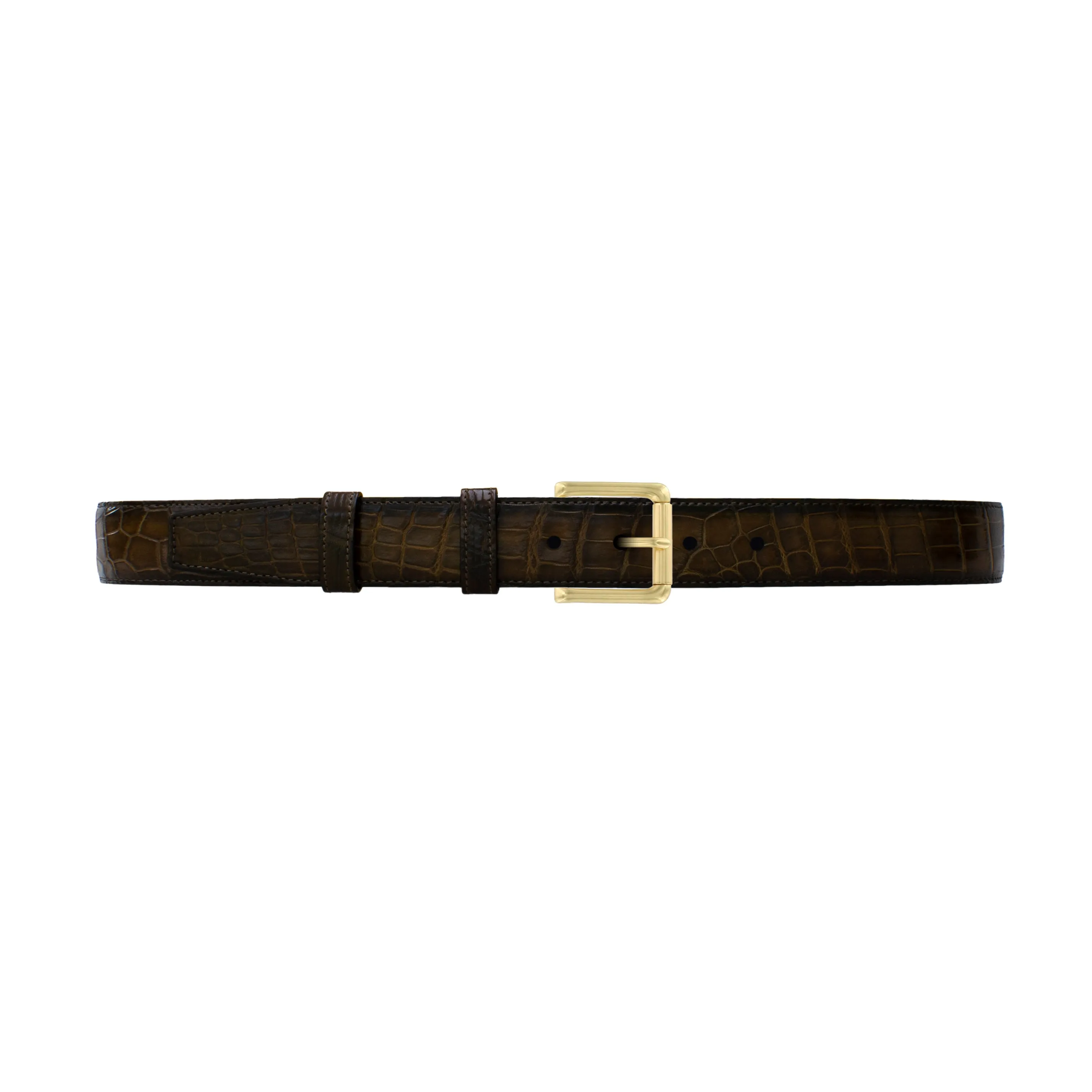 1 1/4" Walnut Patina Belt with Austin Casual Buckle in Brass