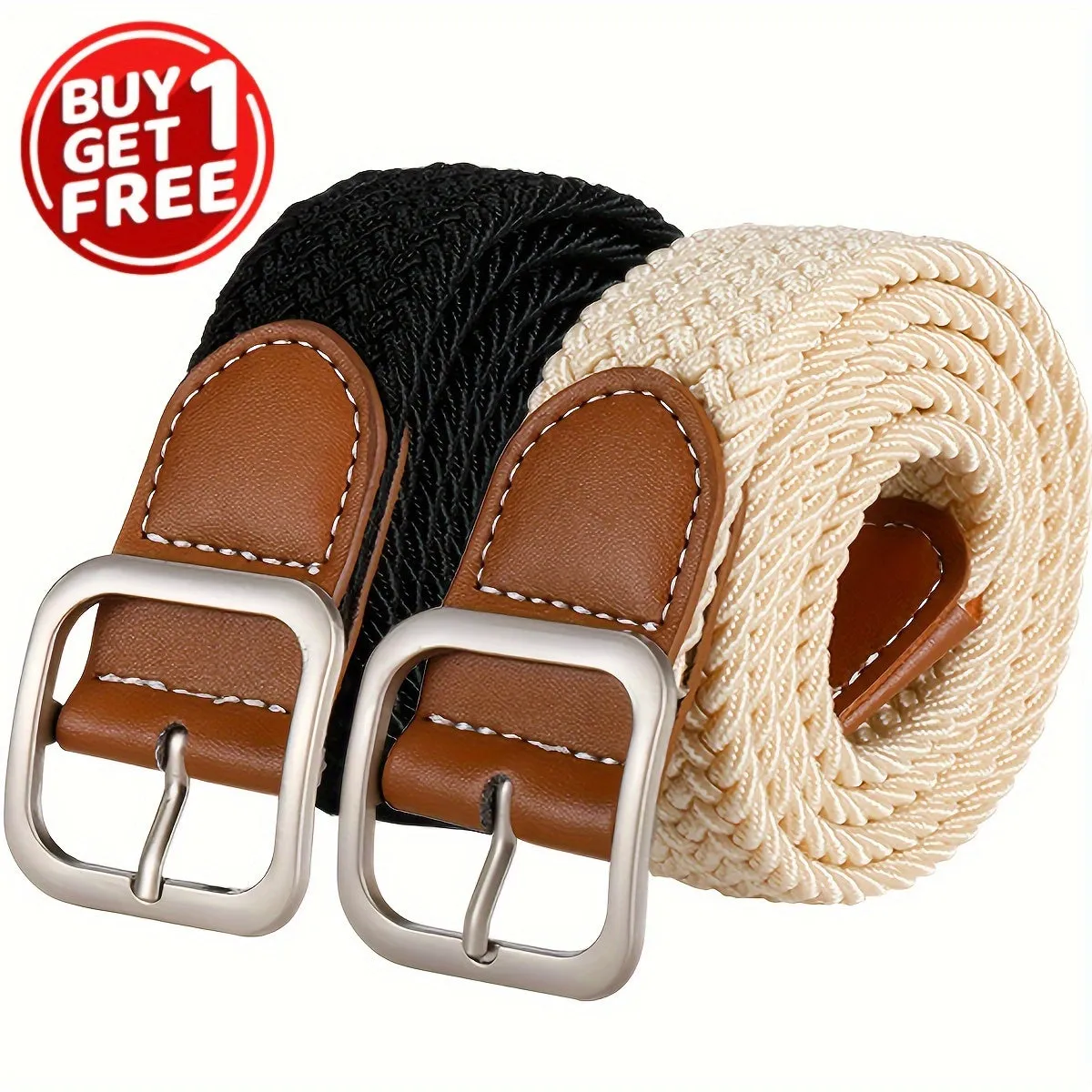 2 Pack Elastic Woven Belts for Men & Women Casual Style