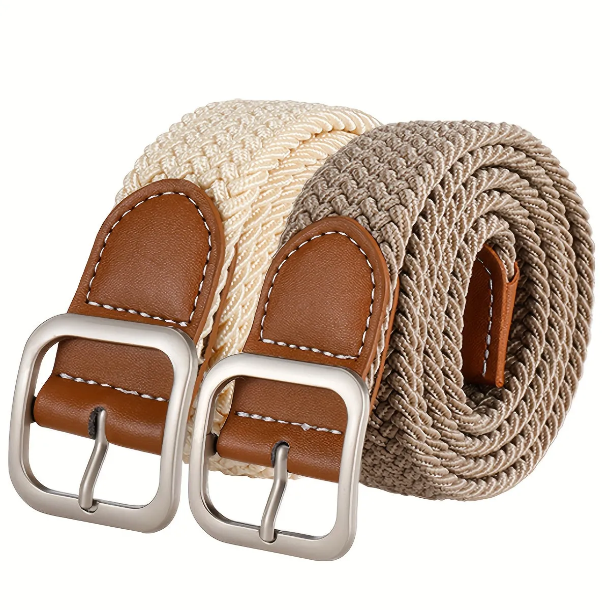 2 Pack Elastic Woven Belts for Men & Women Casual Style