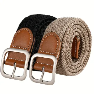 2 Pack Elastic Woven Belts for Men & Women Casual Style