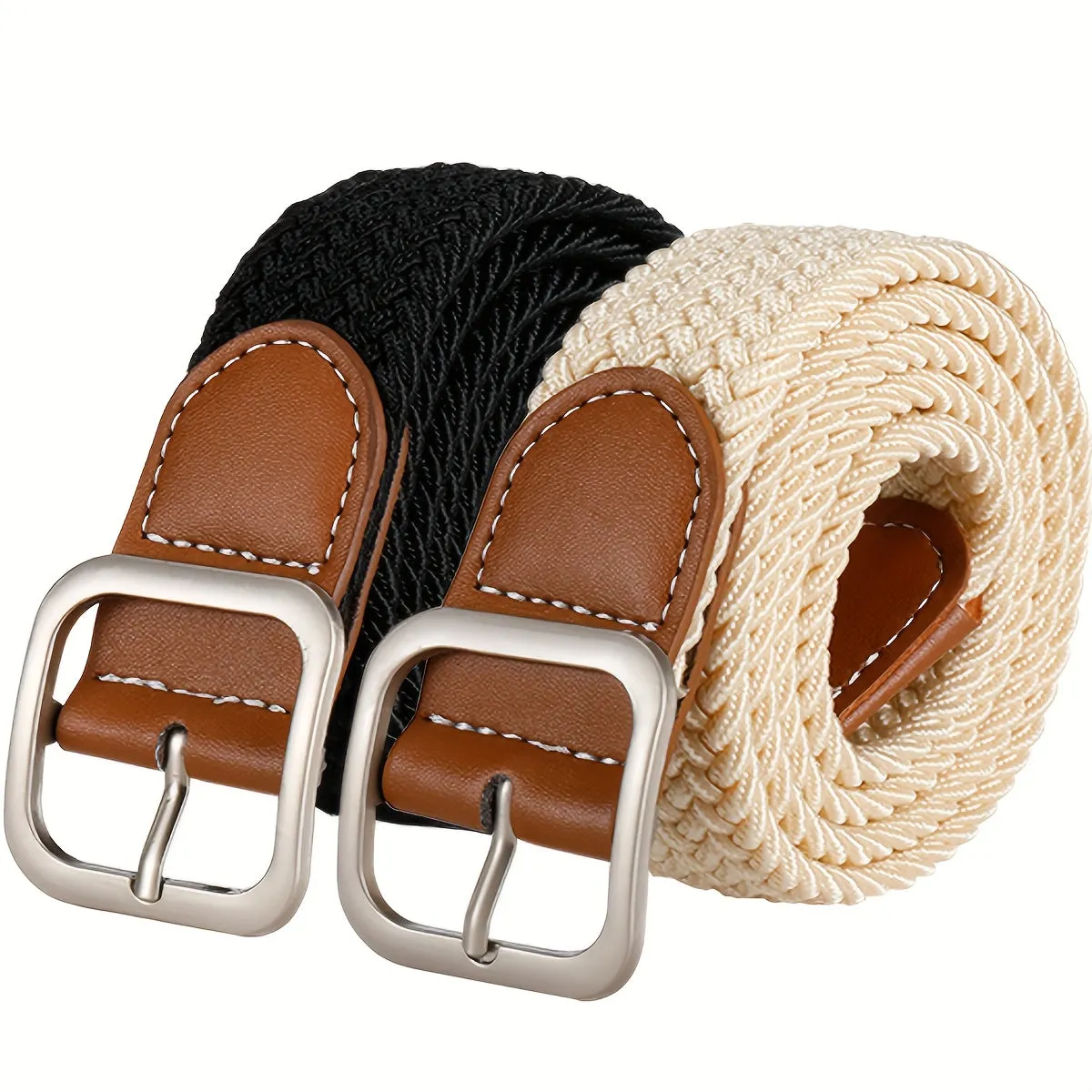 2 Pack Elastic Woven Belts for Men & Women Casual Style