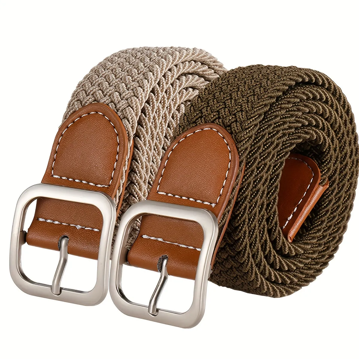 2 Pack Elastic Woven Belts for Men & Women Casual Style
