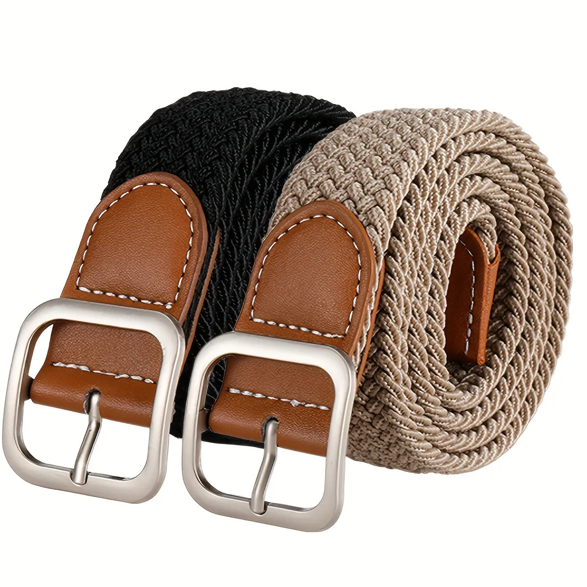 2 Pack Elastic Woven Belts for Men & Women Casual Style