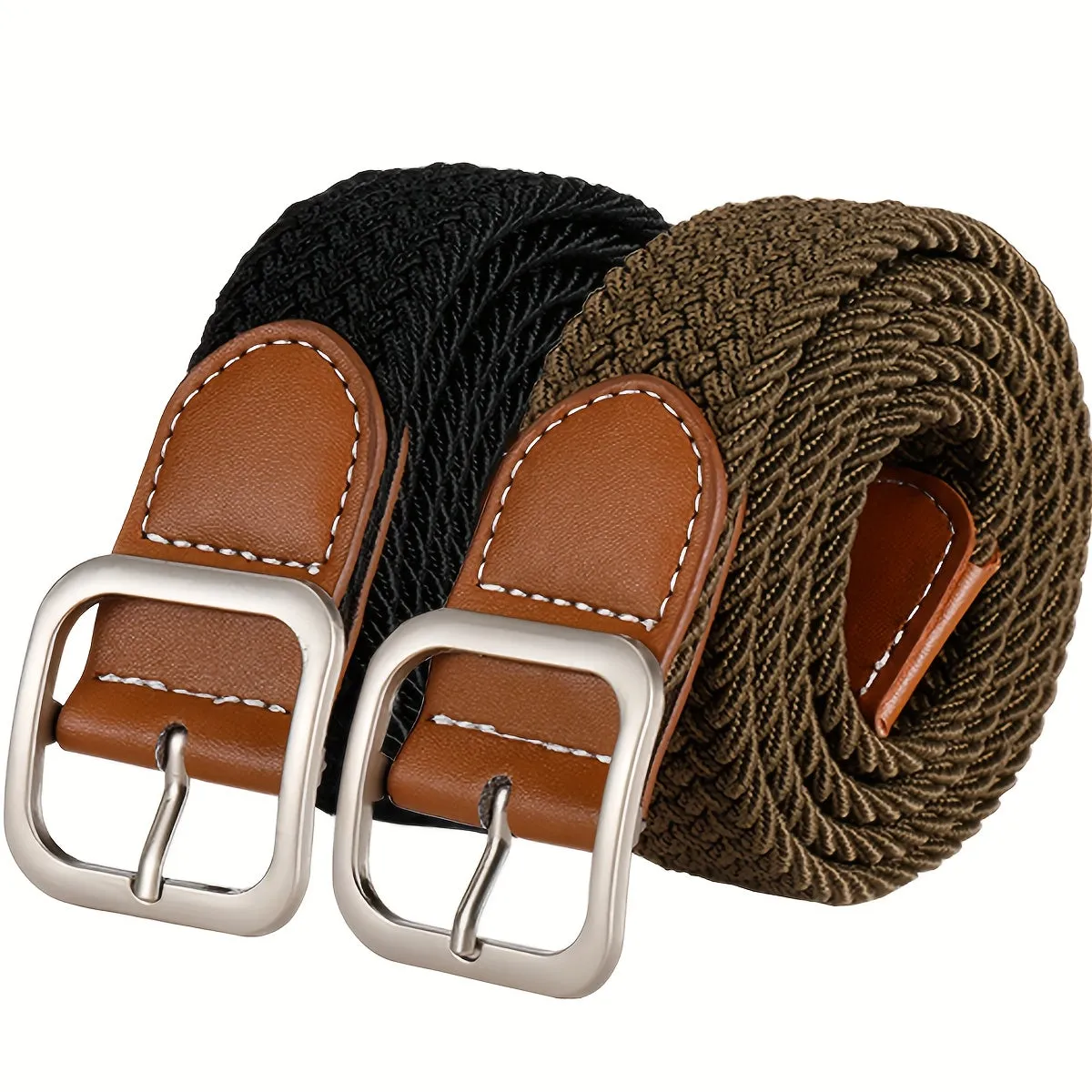 2 Pack Elastic Woven Belts for Men & Women Casual Style