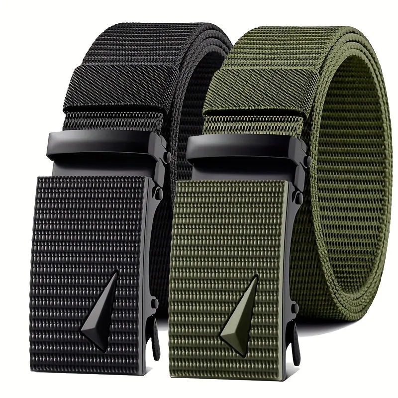 2 Pack Men'S Casual Style Belts Set Nylon Canvas Strap Square Buckle