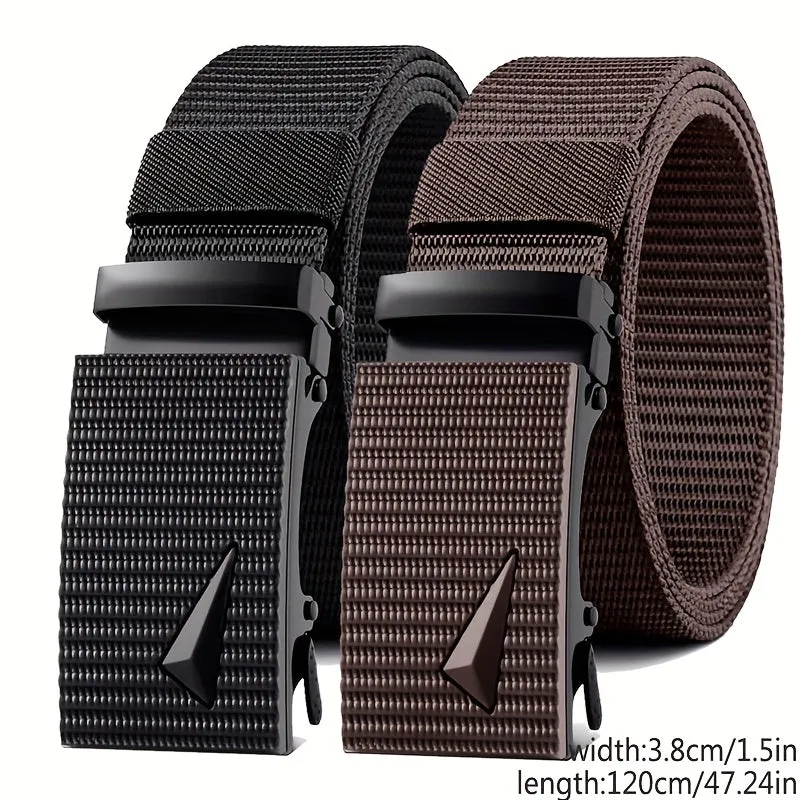 2 Pack Men'S Casual Style Belts Set Nylon Canvas Strap Square Buckle