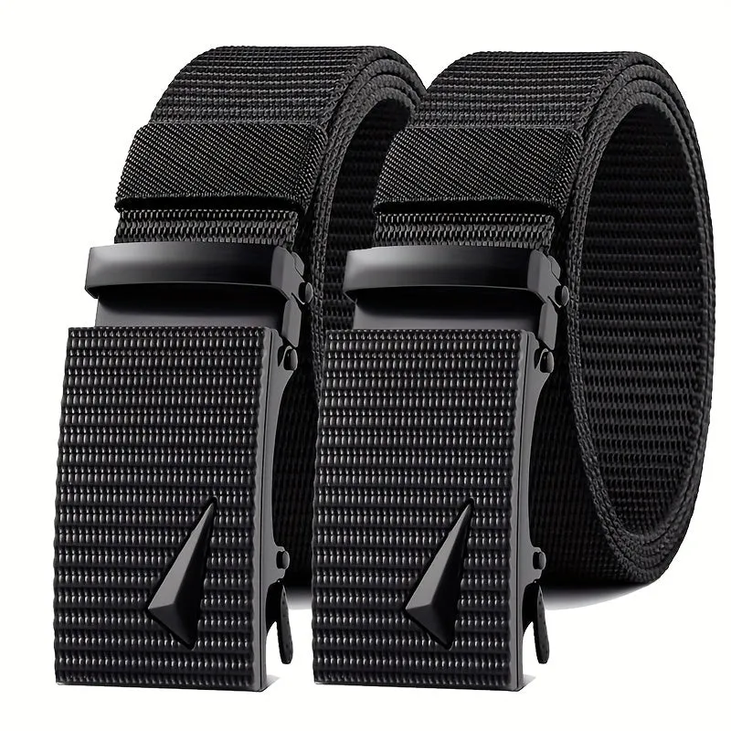 2 Pack Men'S Casual Style Belts Set Nylon Canvas Strap Square Buckle