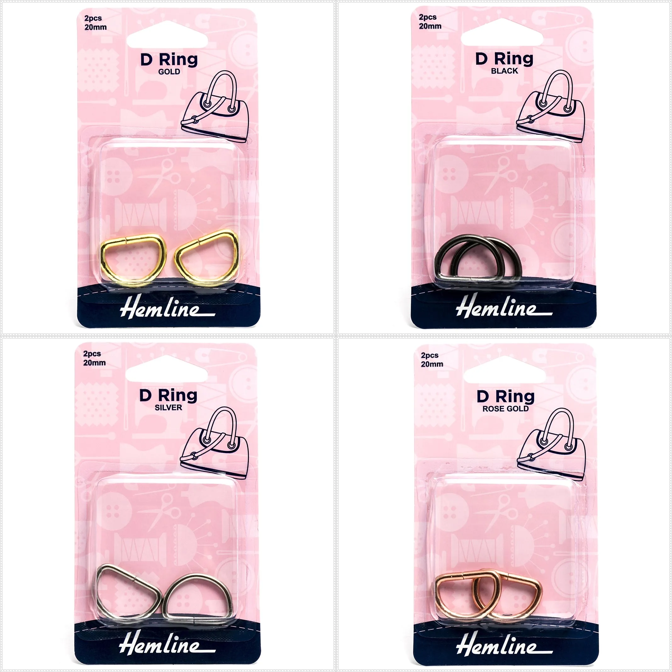 2 x Hemline D Shaped Alloy Rings Macramé Bag Making Crafts 20mm - Select Colour