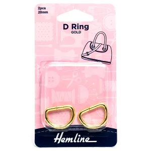 2 x Hemline D Shaped Alloy Rings Macramé Bag Making Crafts 20mm - Select Colour
