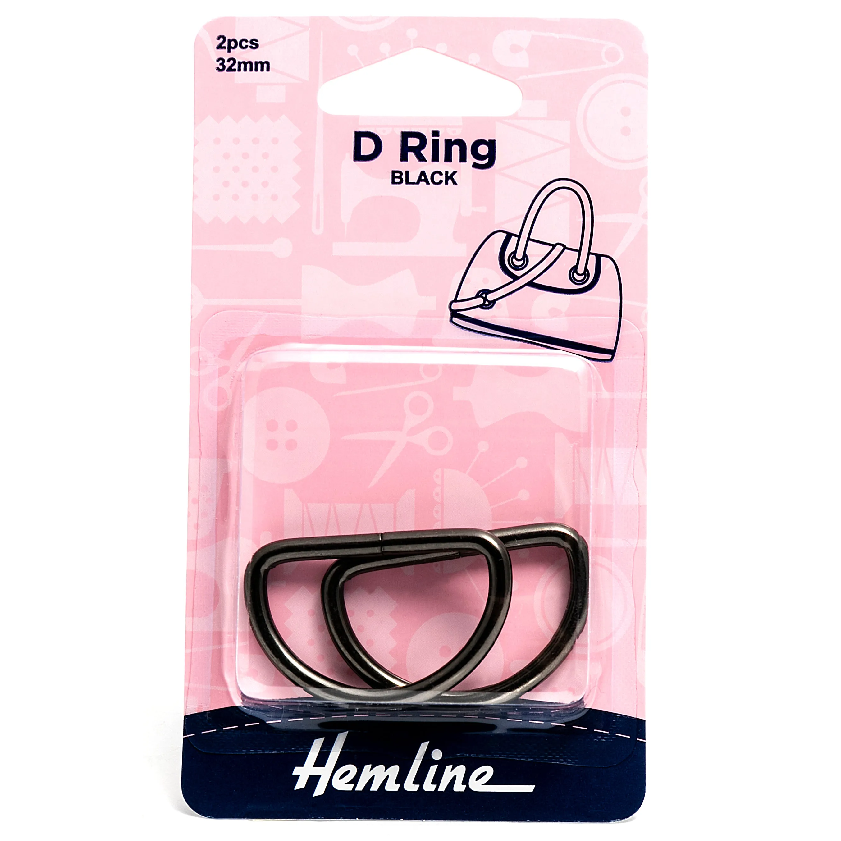 2 x Hemline D Shaped Alloy Rings Macramé Bag Making Crafts 32mm - Select Colour