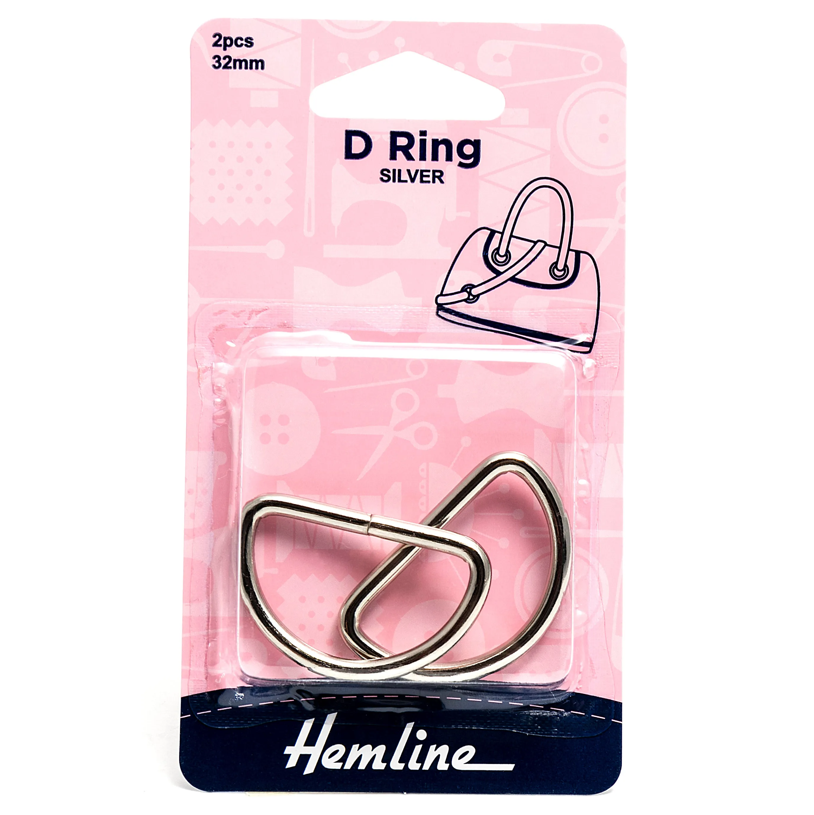 2 x Hemline D Shaped Alloy Rings Macramé Bag Making Crafts 32mm - Select Colour