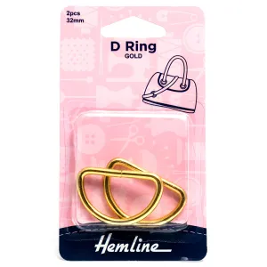 2 x Hemline D Shaped Alloy Rings Macramé Bag Making Crafts 32mm - Select Colour