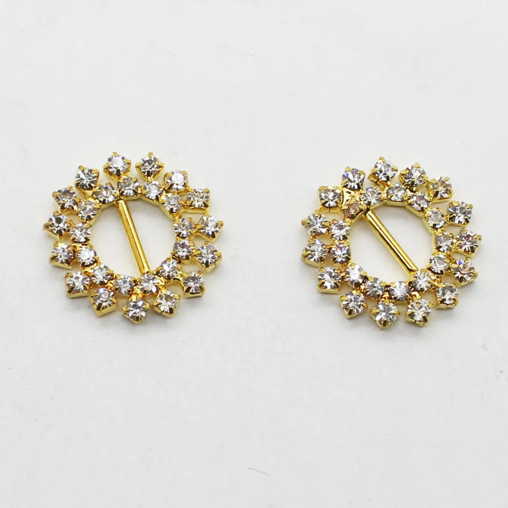 20mm Round Gold Color Rhinestone Buckle