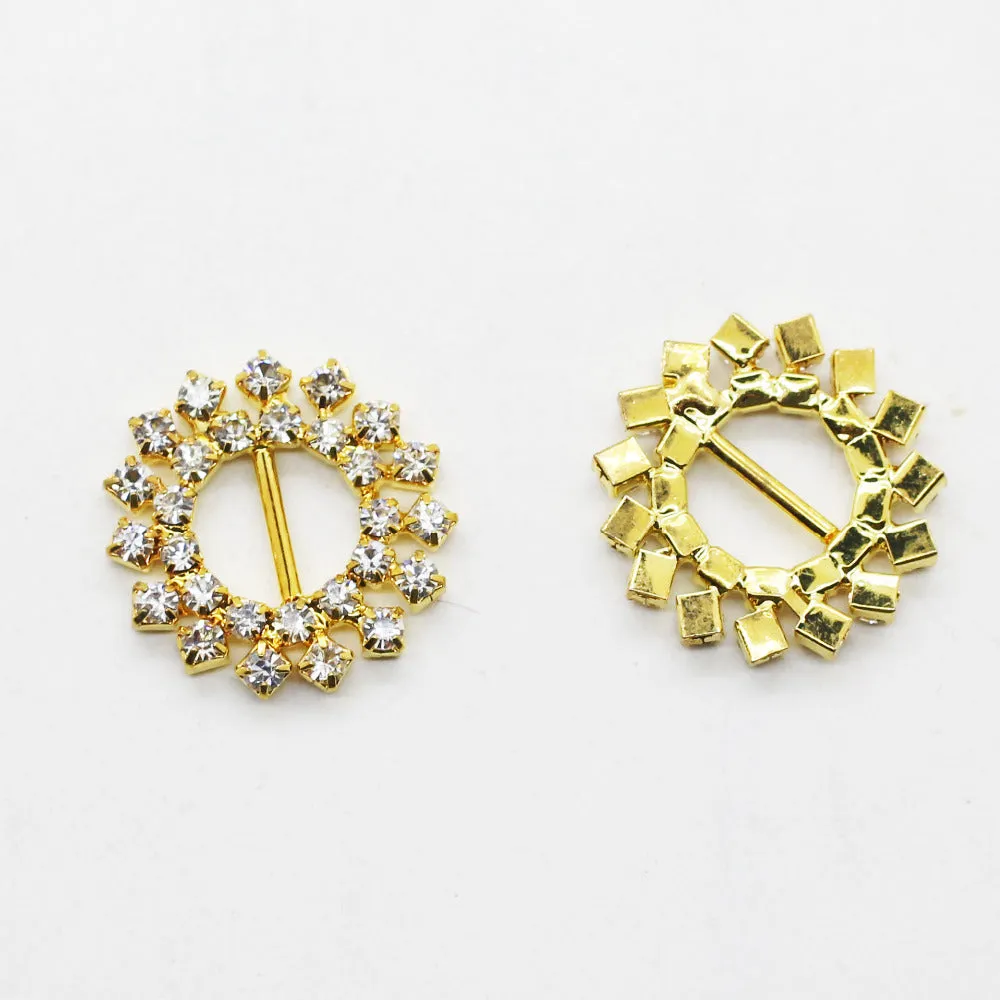 20mm Round Gold Color Rhinestone Buckle