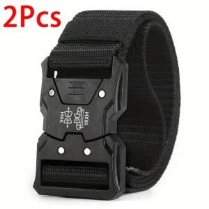 2pcs Men's Sports Belt with Plastic Buckle Nylon Functional Casual Canvas