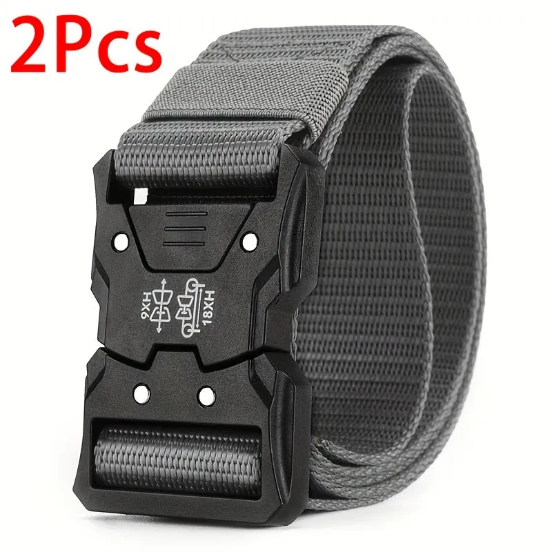 2pcs Men's Sports Belt with Plastic Buckle Nylon Functional Casual Canvas