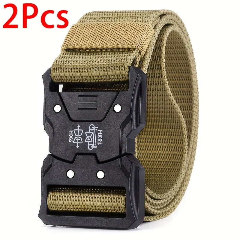 2pcs Men's Sports Belt with Plastic Buckle Nylon Functional Casual Canvas