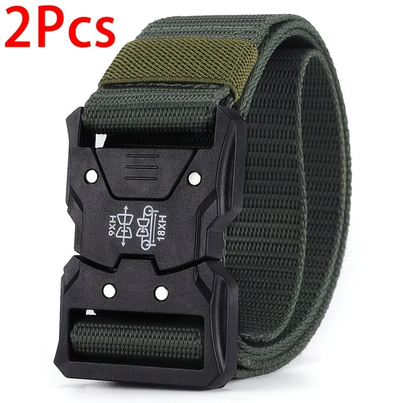 2pcs Men's Sports Belt with Plastic Buckle Nylon Functional Casual Canvas