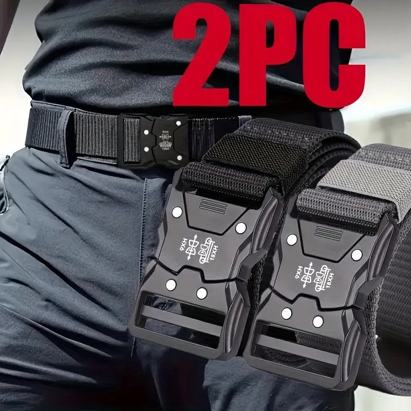 2pcs Men's Sports Belt with Plastic Buckle Nylon Functional Casual Canvas