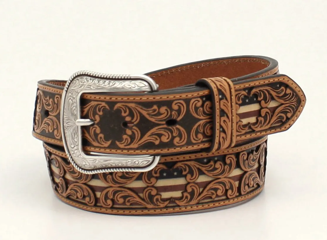 3-D Belts Men's Tooled Overlay USA Flag Belt
