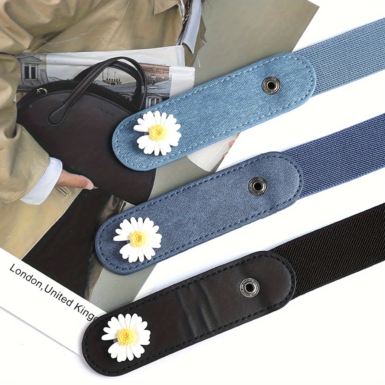3 Pack Women's Casual Belt Adjustable Strap Elastic Waistband No Buckle