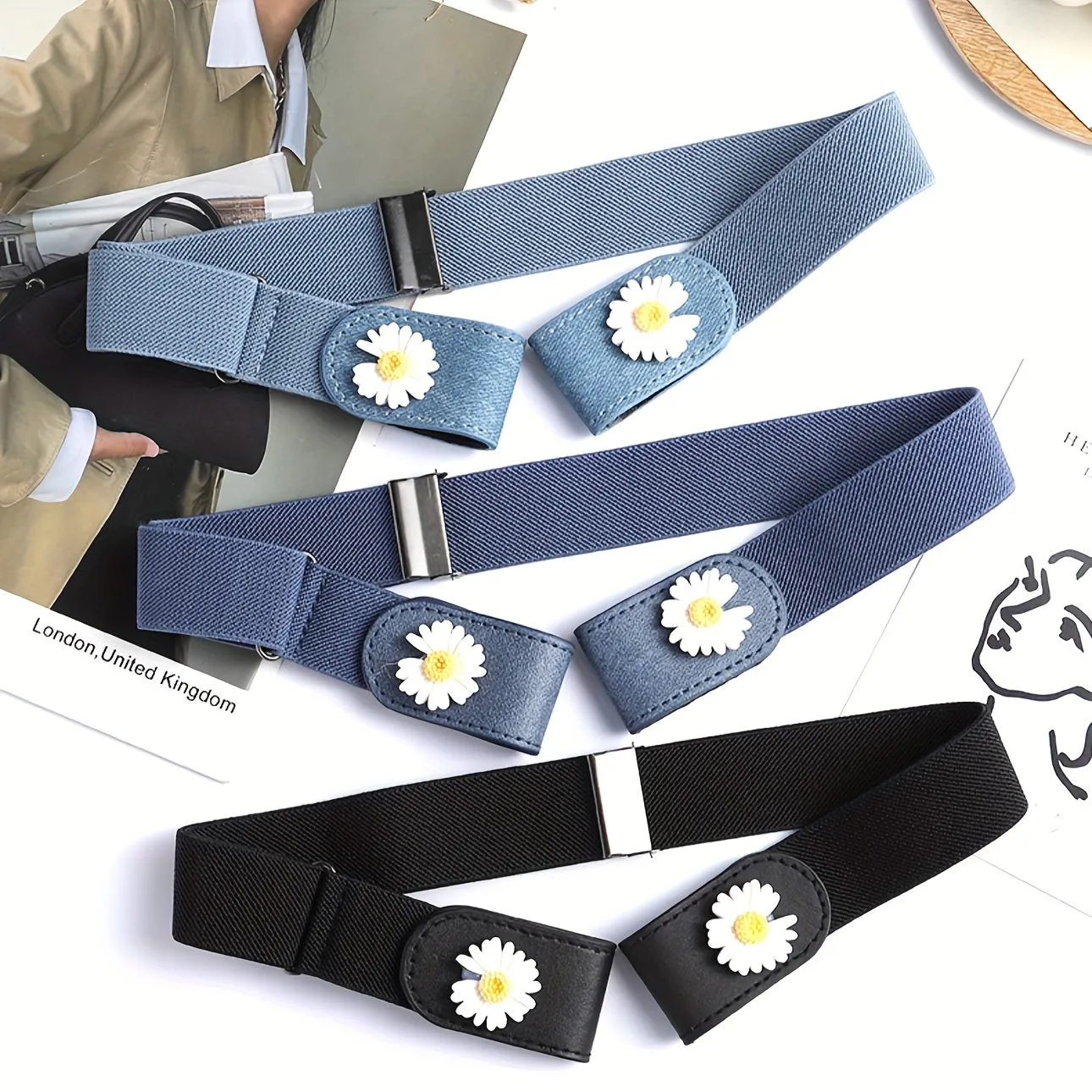 3 Pack Women's Casual Belt Adjustable Strap Elastic Waistband No Buckle