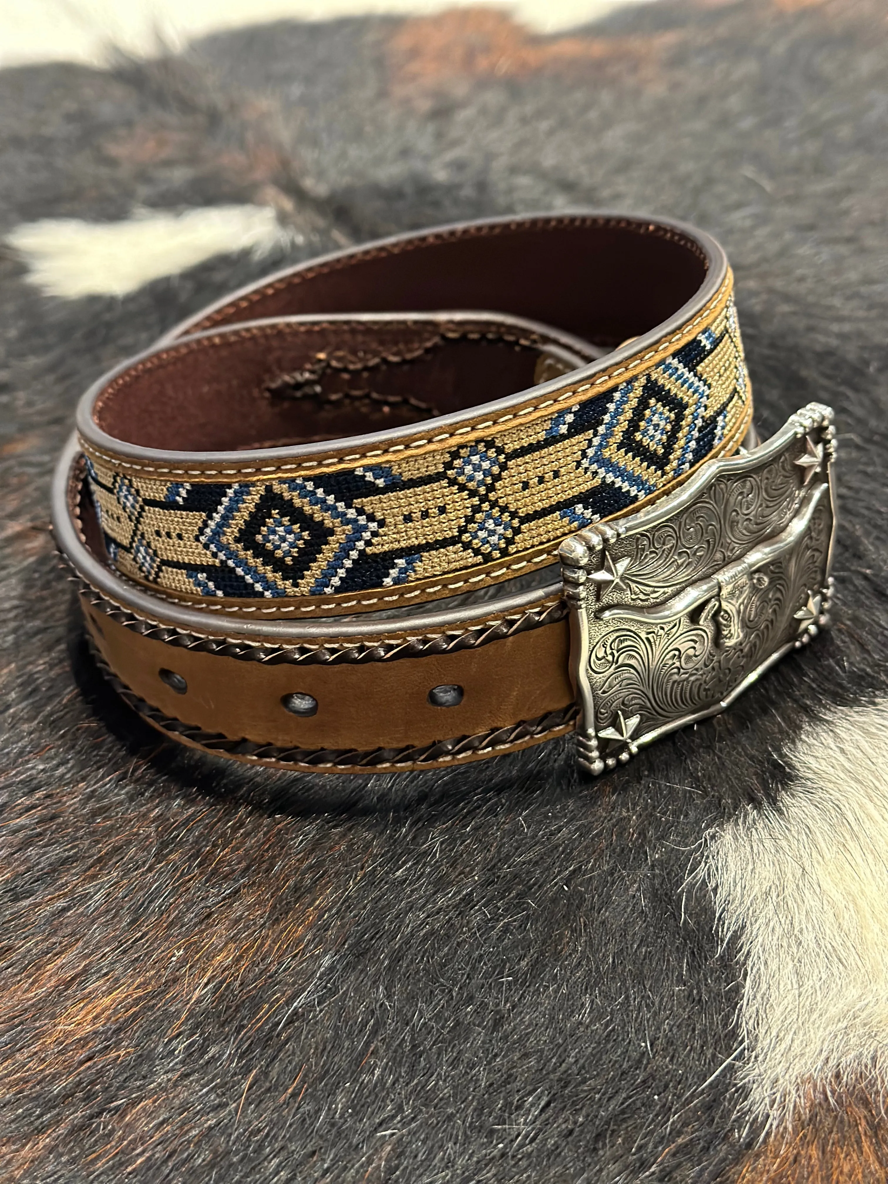 3D Belt Co. Boys Aztec Embroidery with Square Bullhead Buckle