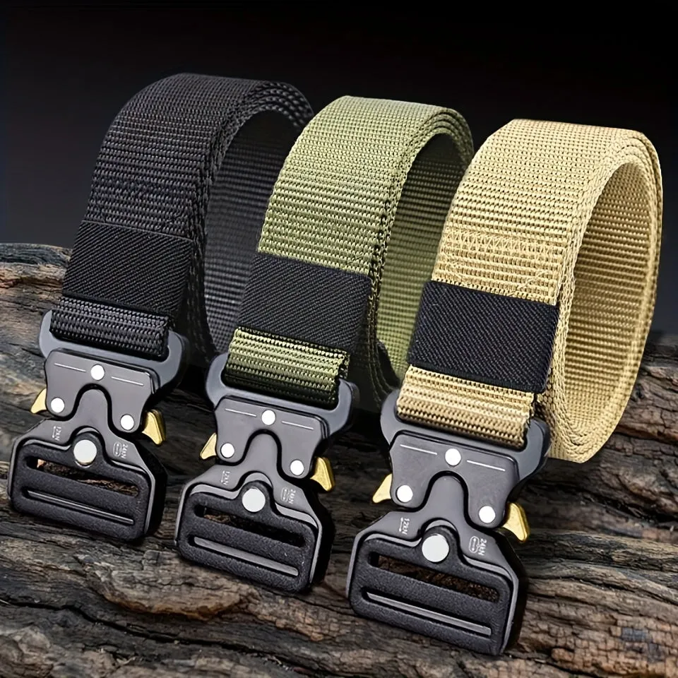 3pcs Men's Tactical Belts Canvas Adjustable Buckle Green Beige