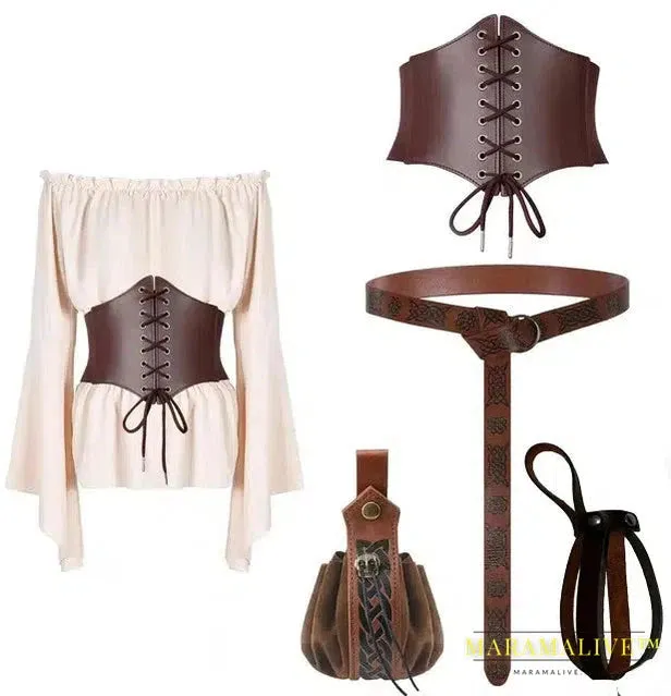 4PCS Halloween Dark Magic Cork  Bottle Belt with Medieval Knight Leather Belt Bottle for Costume Props Diy Crafts and Decorativ