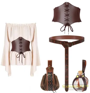 4PCS Halloween Dark Magic Cork  Bottle Belt with Medieval Knight Leather Belt Bottle for Costume Props Diy Crafts and Decorativ