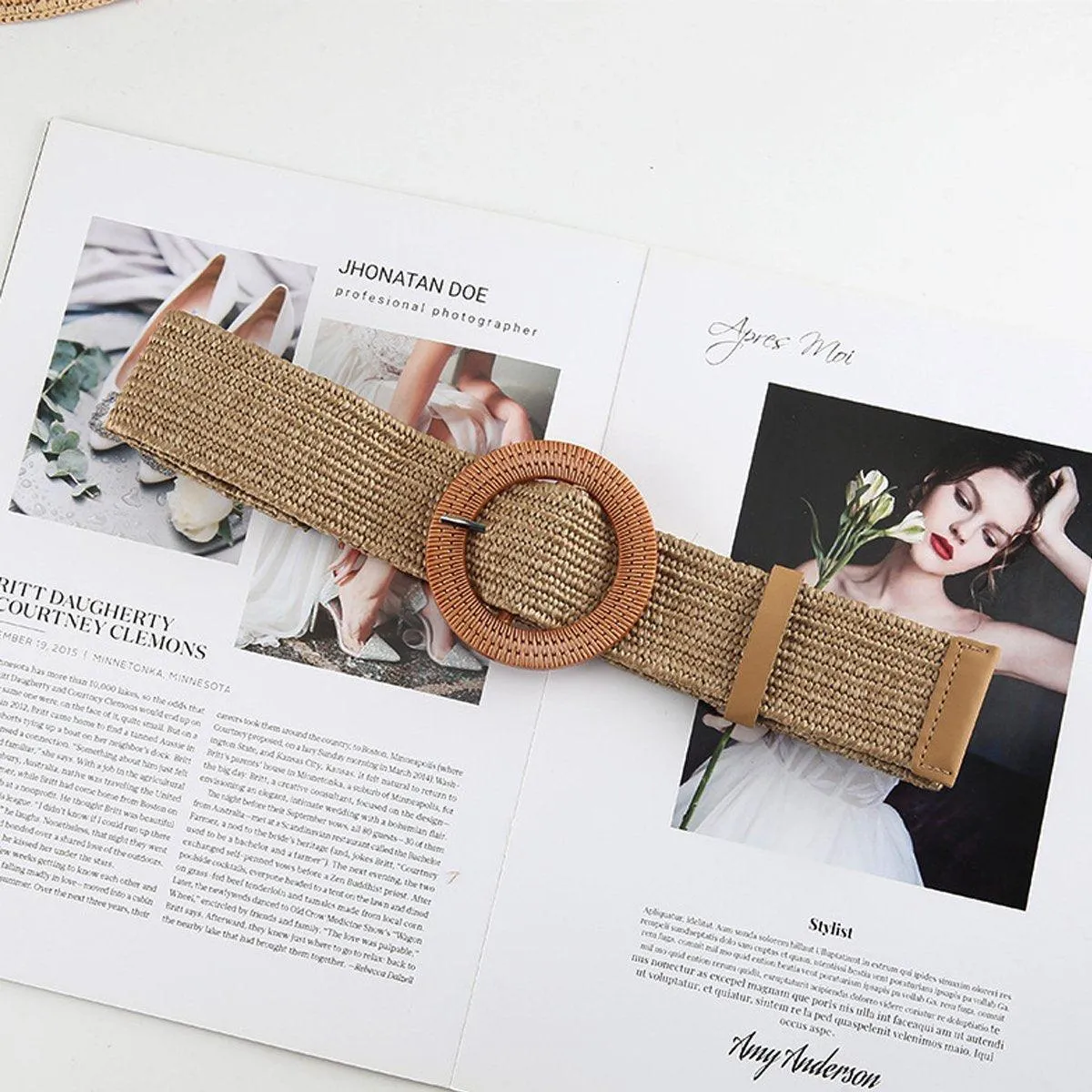 4PCS Womens Woven Cotton Linen Belt Set Round Square Buckle Long Shirt Dress