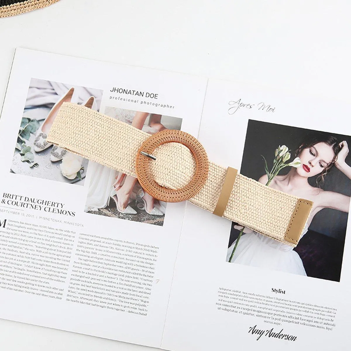4PCS Womens Woven Cotton Linen Belt Set Round Square Buckle Long Shirt Dress