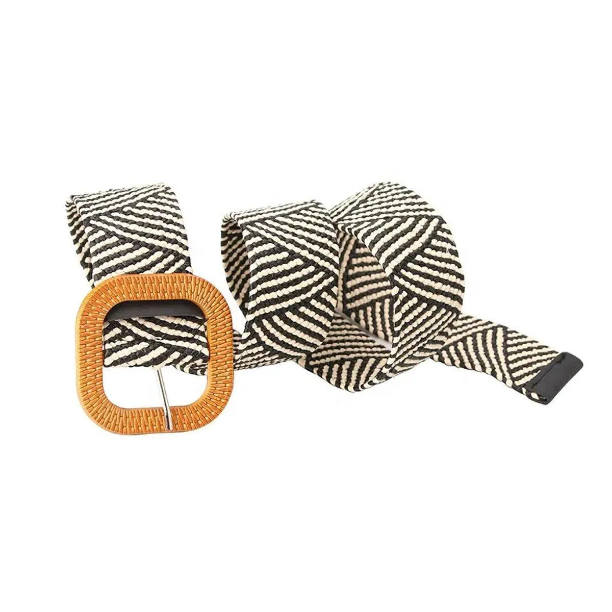 4PCS Womens Woven Cotton Linen Belt Set Round Square Buckle Long Shirt Dress