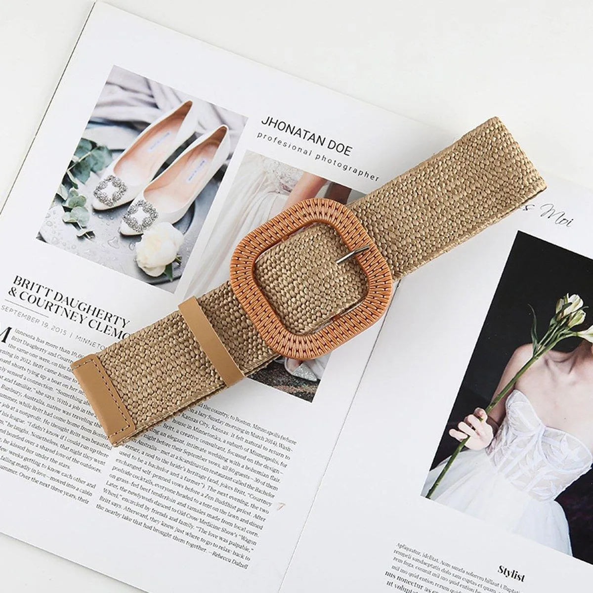4PCS Womens Woven Cotton Linen Belt Set Round Square Buckle Long Shirt Dress