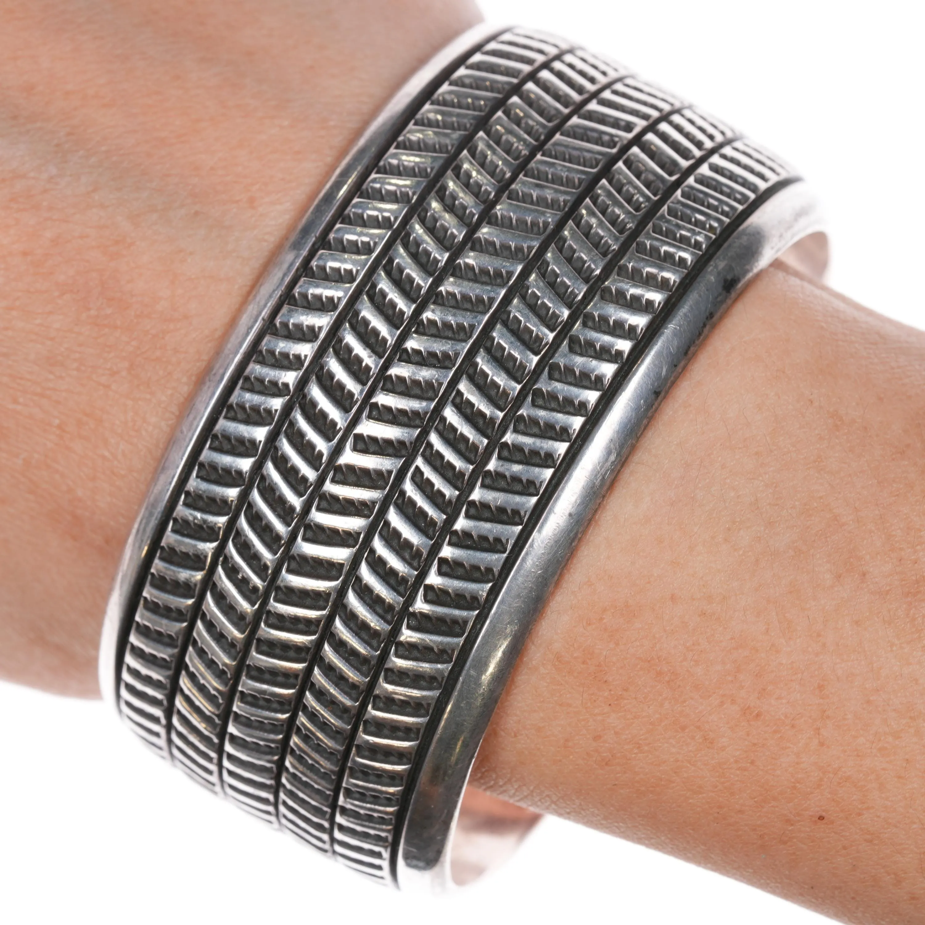 7.25" Cippy Crazy Horse  Cochiti Heavy sterling silver stamped cuff bracelet