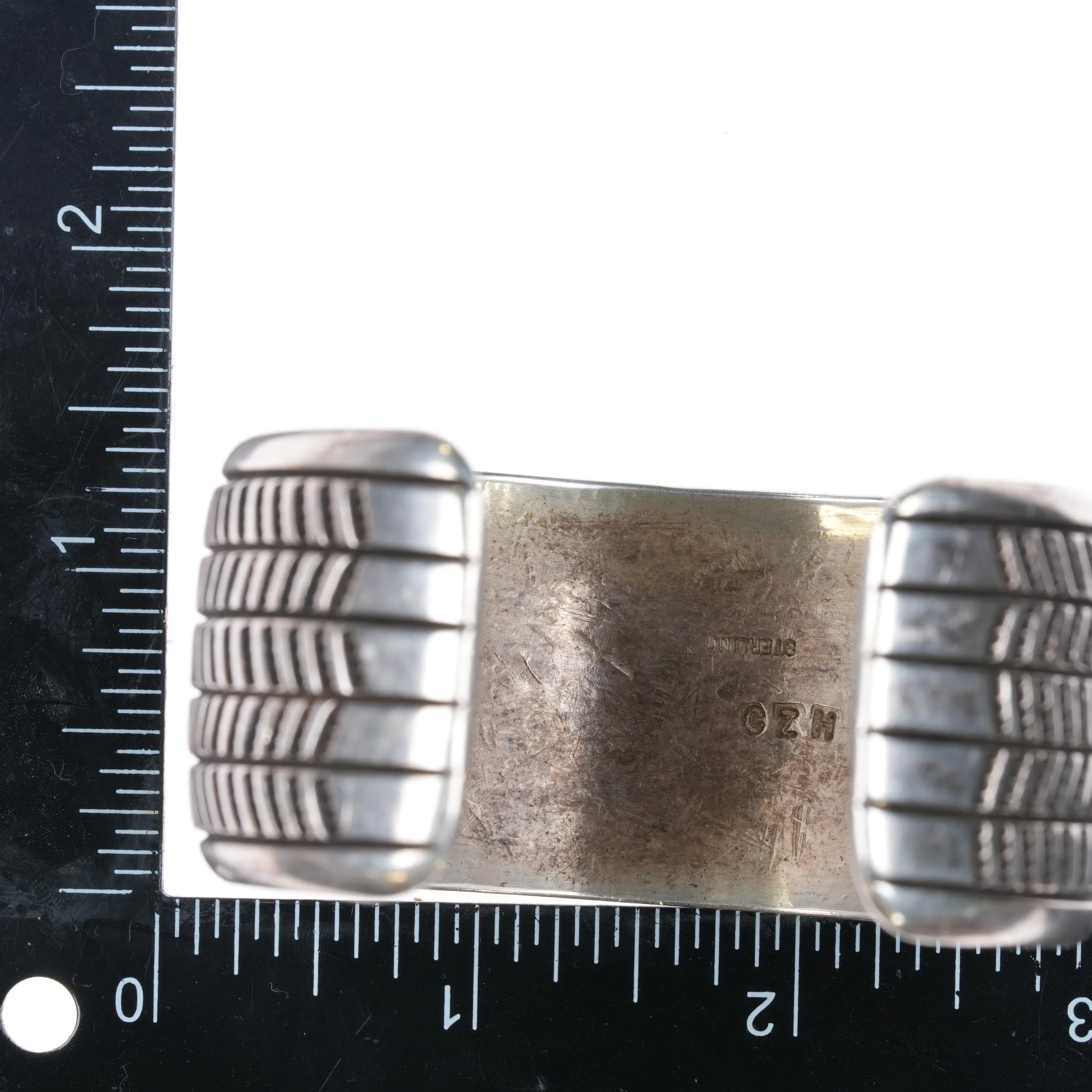 7.25" Cippy Crazy Horse  Cochiti Heavy sterling silver stamped cuff bracelet