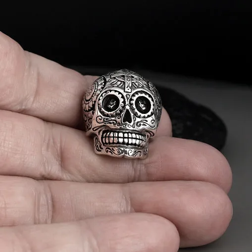 925 Sterling Silver Sugar Skull Day Of The Dead Biker Concho