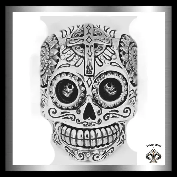 925 Sterling Silver Sugar Skull Day Of The Dead Biker Concho